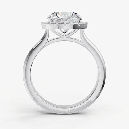 Round Solitaire Engagement Ring with Fine Halo Diamond Band