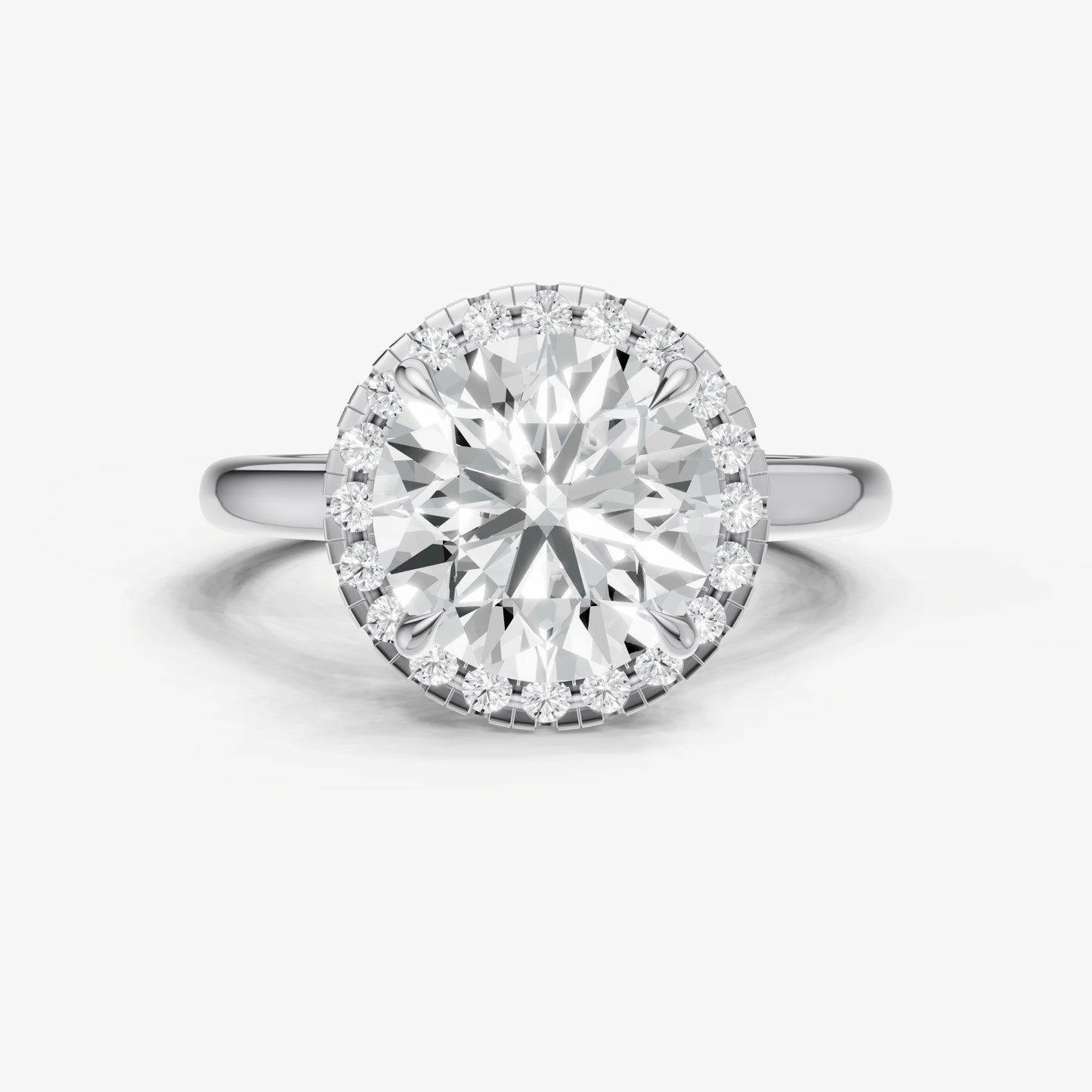 Round Solitaire Engagement Ring with Fine Halo Diamond Band