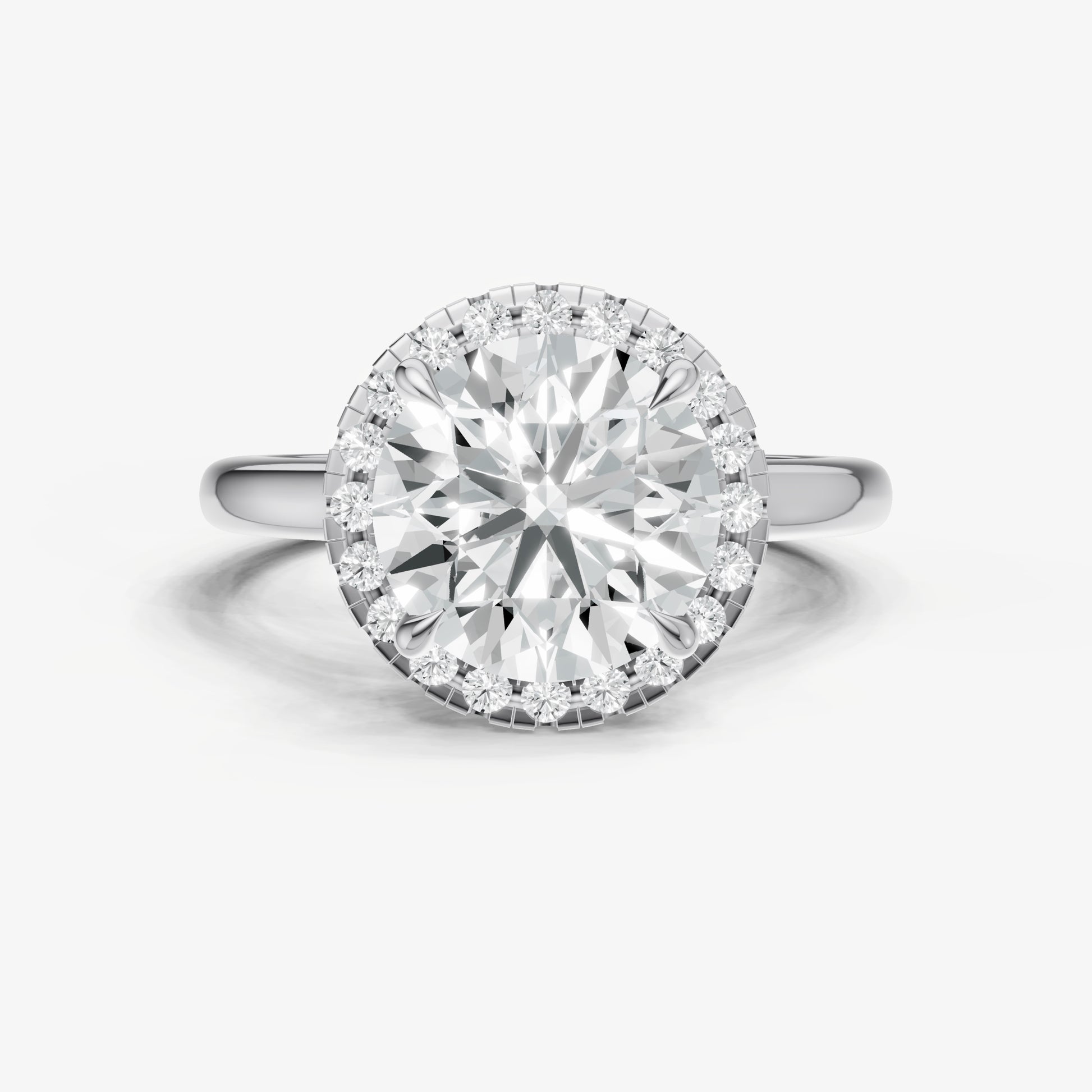 Round Solitaire Engagement Ring with Fine Halo Diamond Band