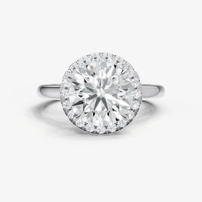 Round Solitaire Engagement Ring with Fine Halo Diamond Band