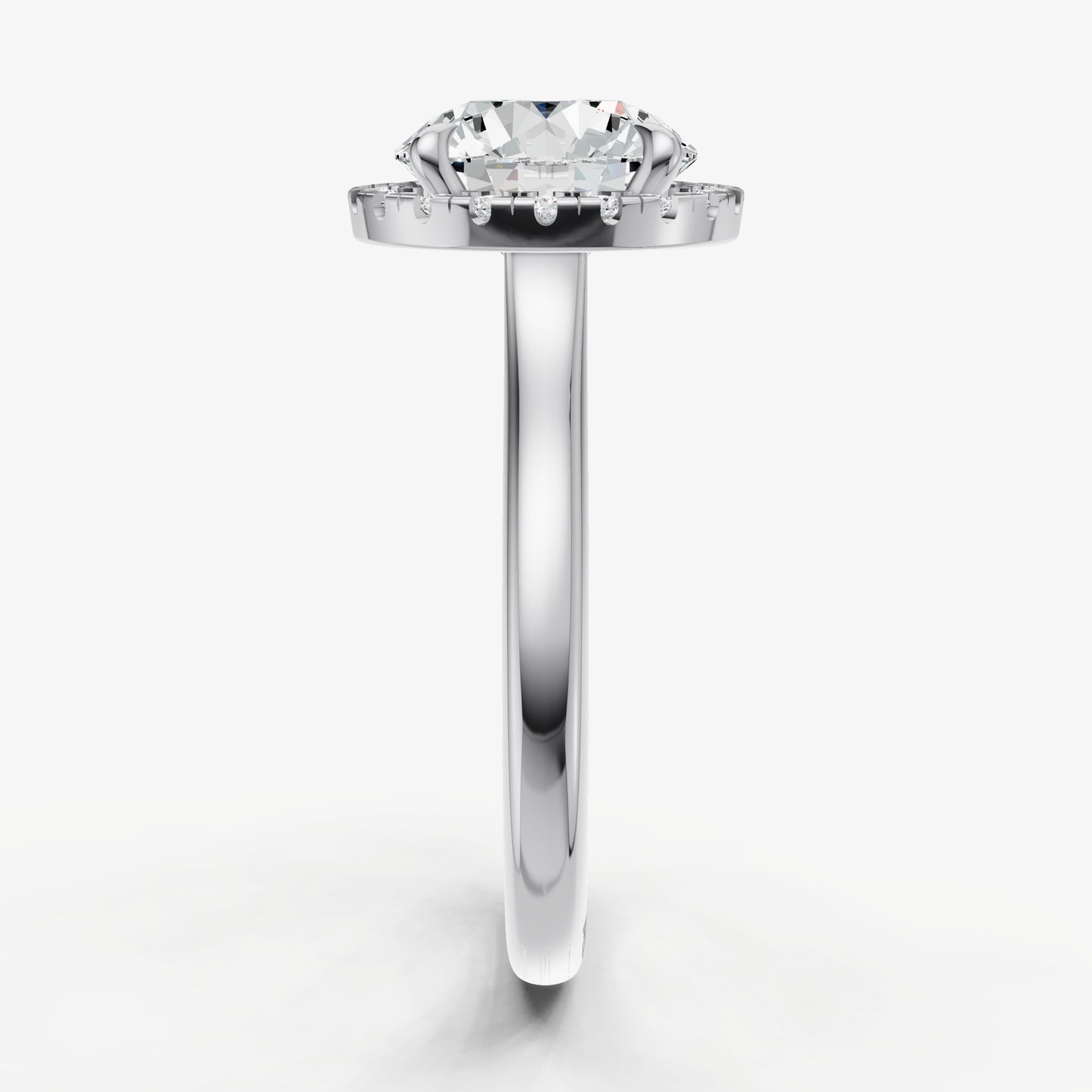 Round Solitaire Engagement Ring with Fine Halo Diamond Band