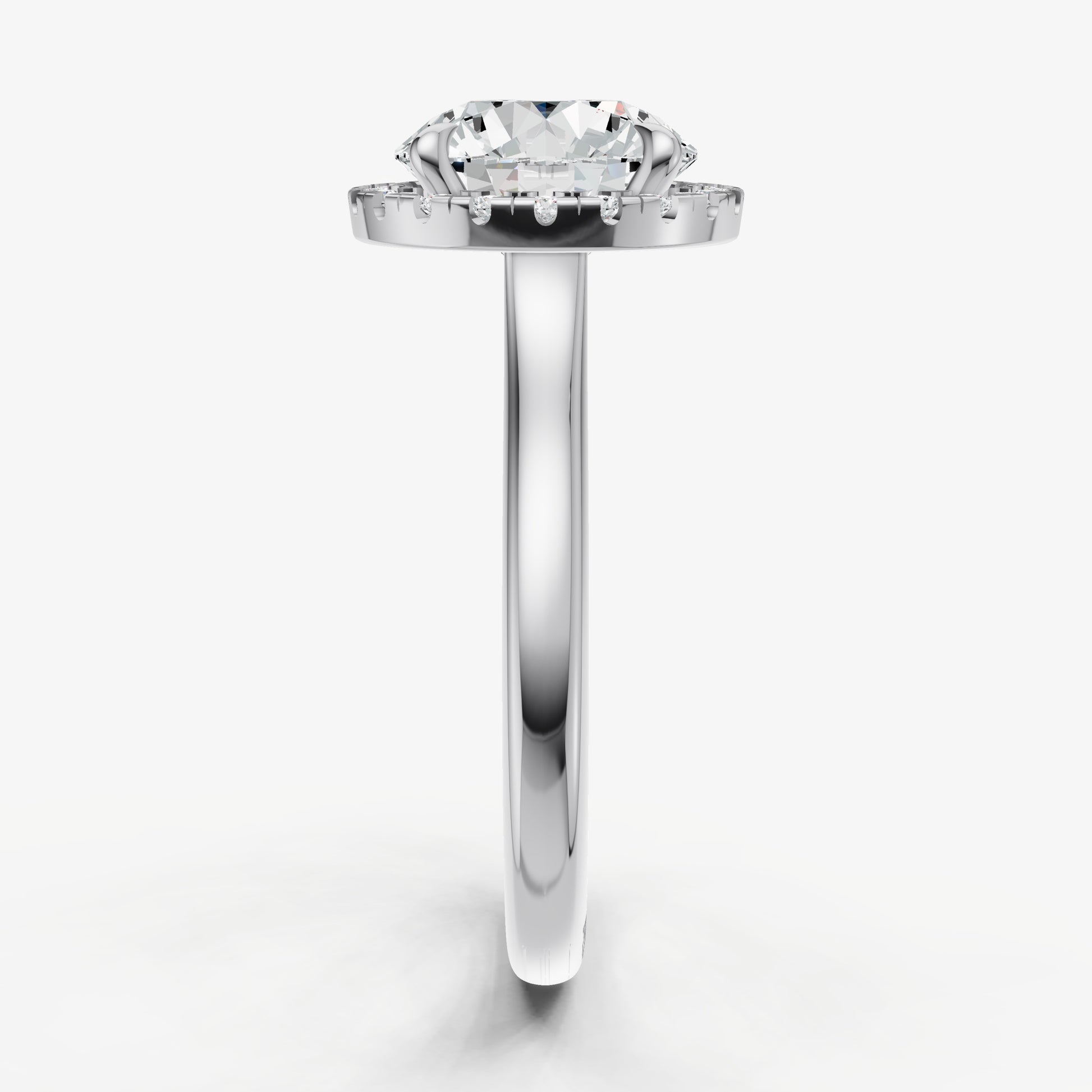 Round Solitaire Engagement Ring with Fine Halo Diamond Band