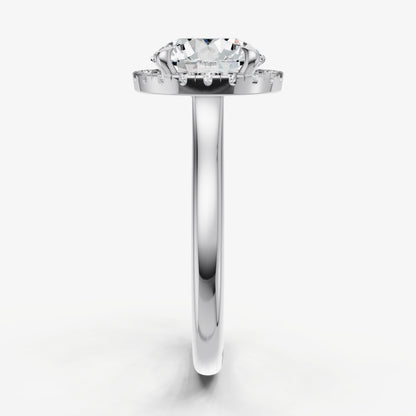 Round Solitaire Engagement Ring with Fine Halo Diamond Band