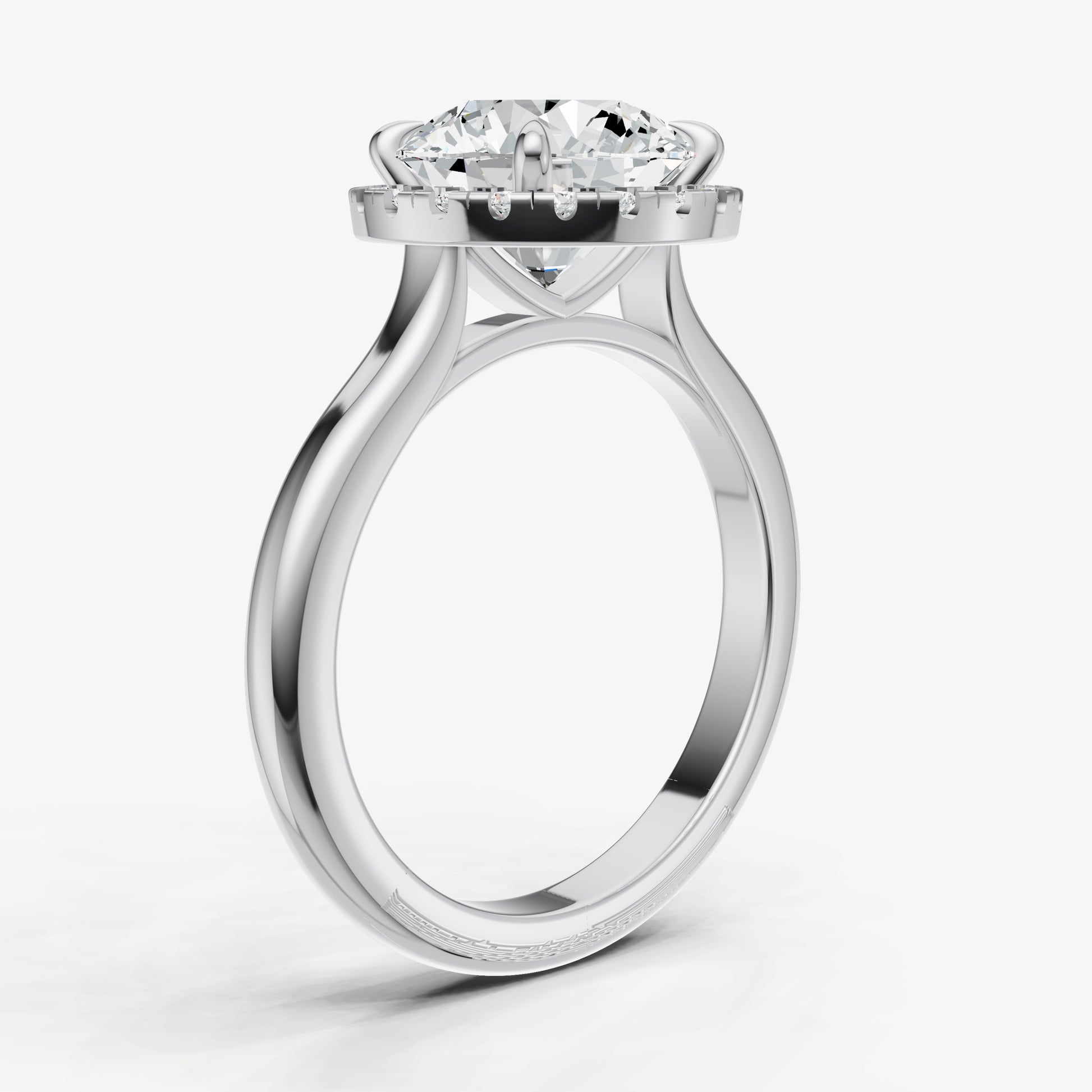 Round Solitaire Engagement Ring with Fine Halo Diamond Band