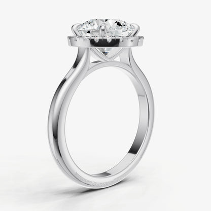 Round Solitaire Engagement Ring with Fine Halo Diamond Band