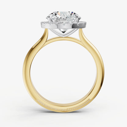 Round Solitaire Engagement Ring with Fine Halo Diamond Band