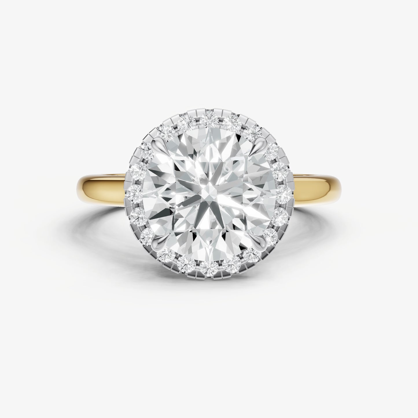 Round Solitaire Engagement Ring with Fine Halo Diamond Band