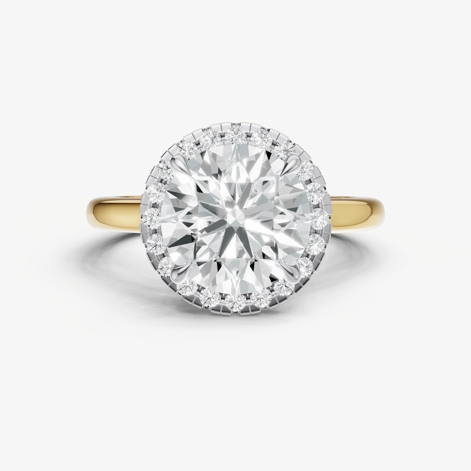 Round Solitaire Engagement Ring with Fine Halo Diamond Band