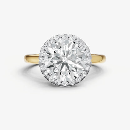 Round Solitaire Engagement Ring with Fine Halo Diamond Band