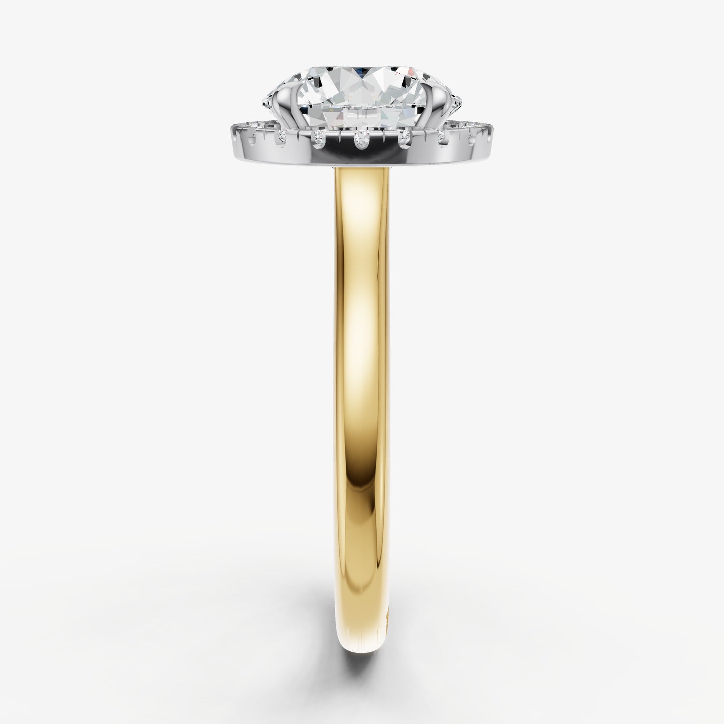 Round Solitaire Engagement Ring with Fine Halo Diamond Band
