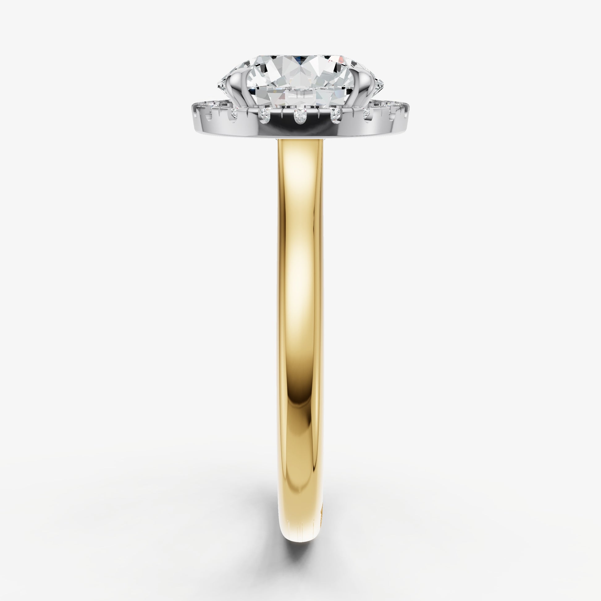 Round Solitaire Engagement Ring with Fine Halo Diamond Band