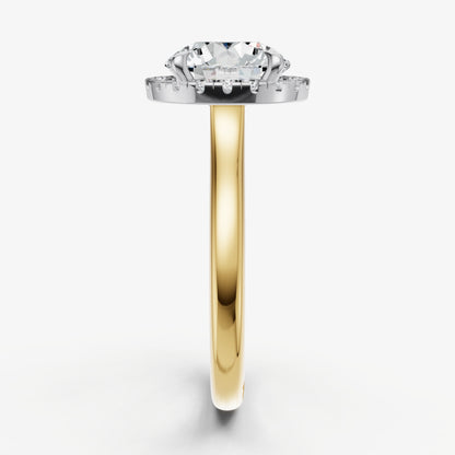 Round Solitaire Engagement Ring with Fine Halo Diamond Band