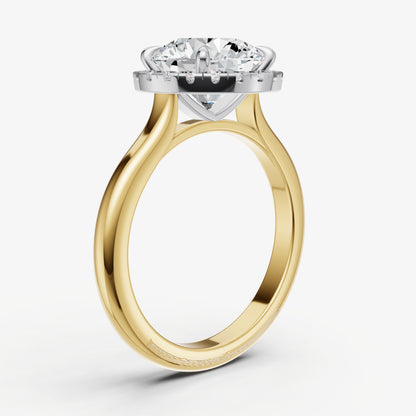 Round Solitaire Engagement Ring with Fine Halo Diamond Band