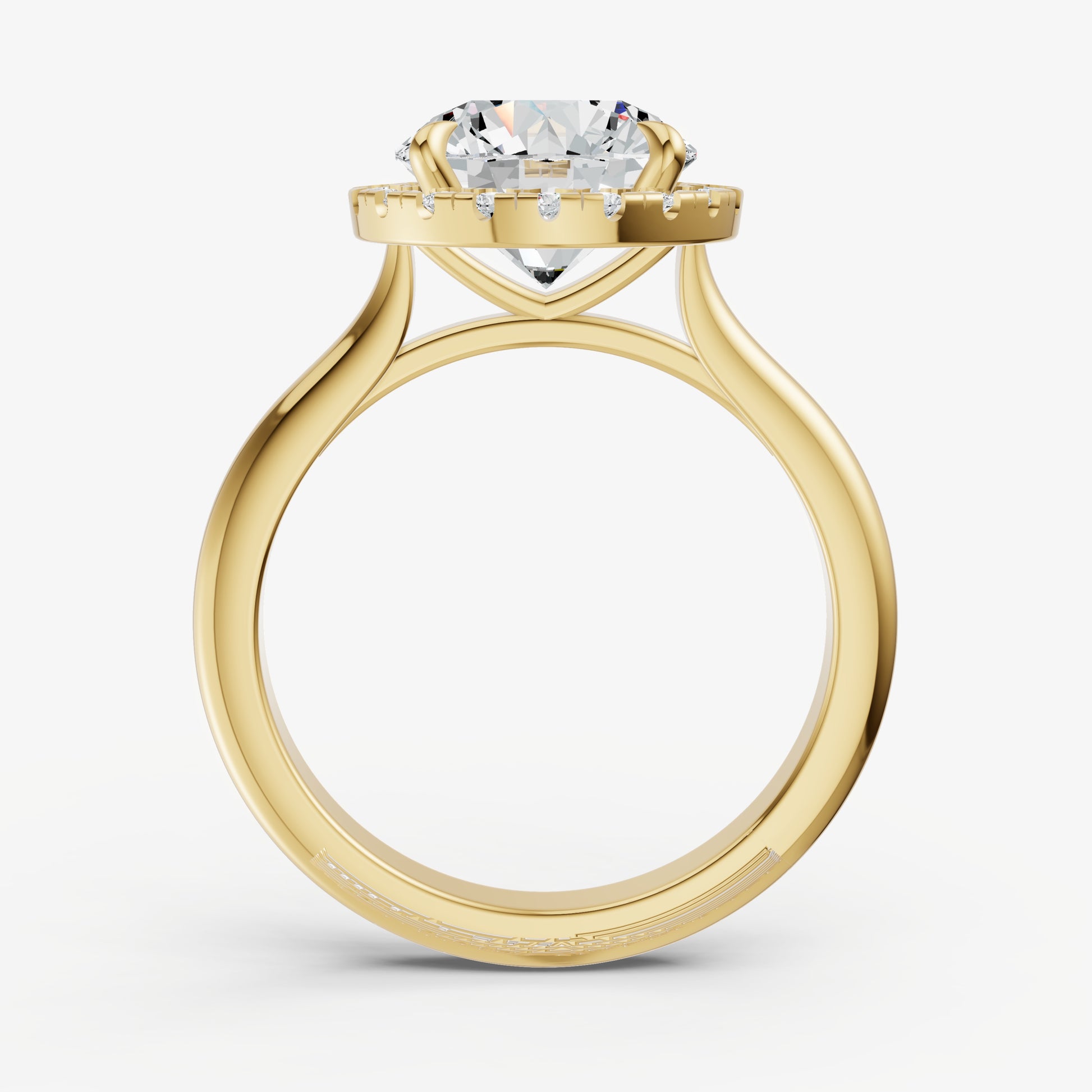 Round Solitaire Engagement Ring with Fine Halo Diamond Band