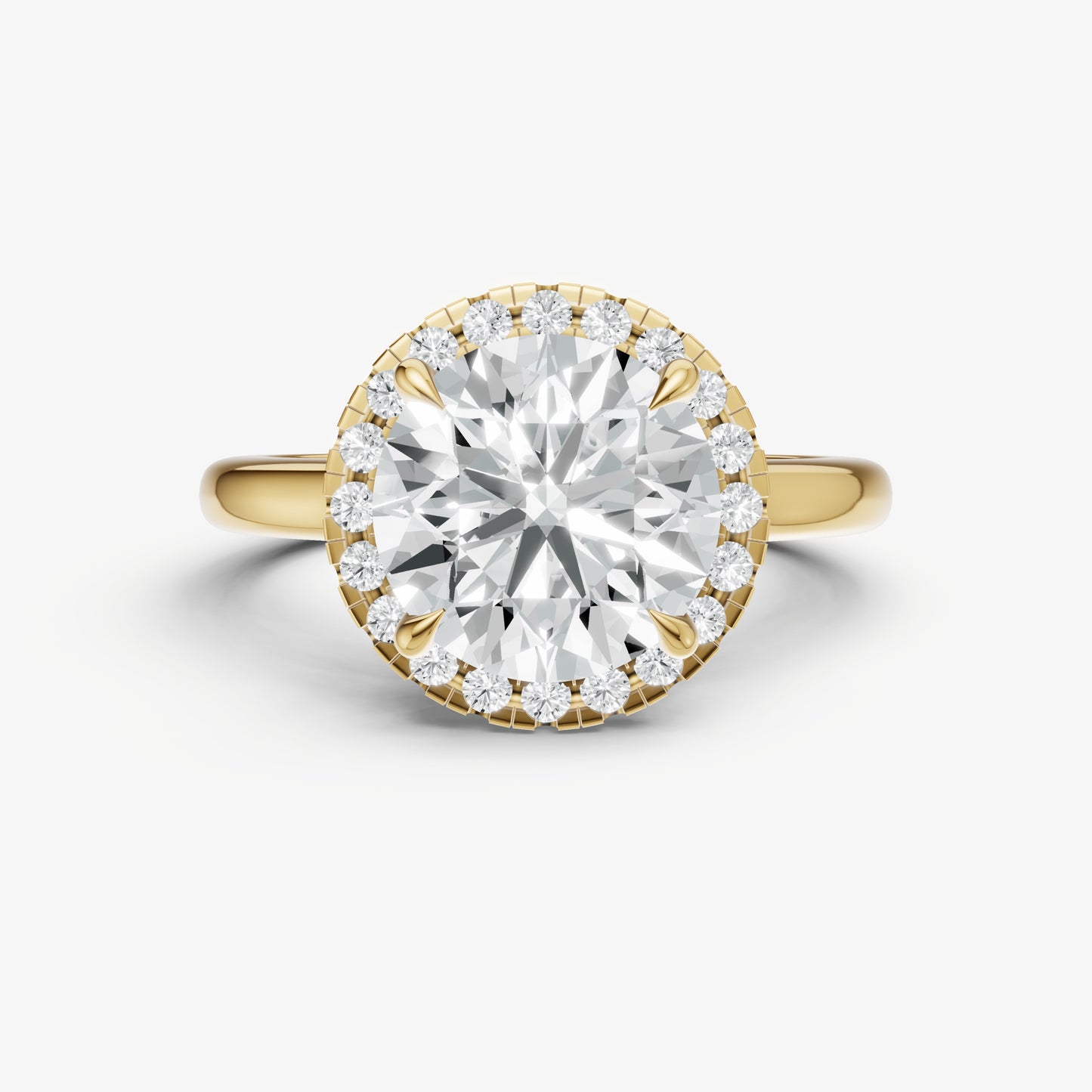 Round Solitaire Engagement Ring with Fine Halo Diamond Band