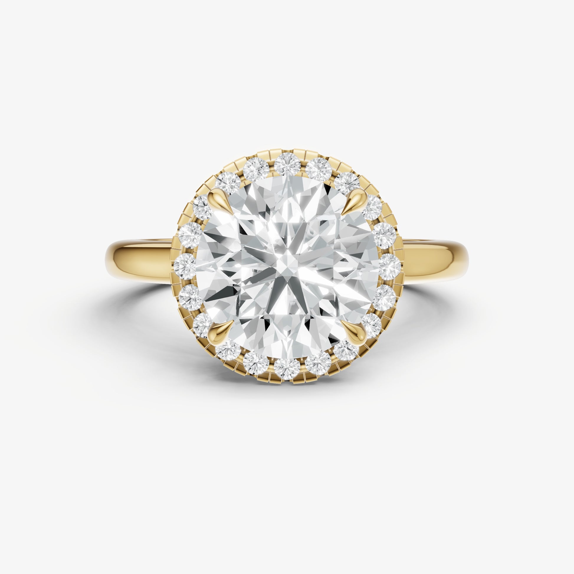 Round Solitaire Engagement Ring with Fine Halo Diamond Band