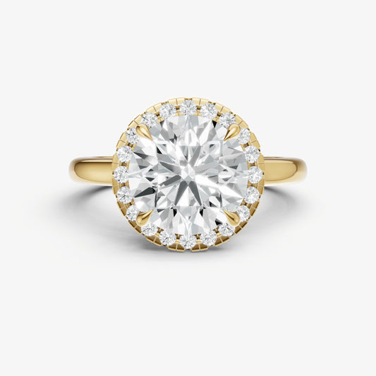 Round Solitaire Engagement Ring with Fine Halo Diamond Band