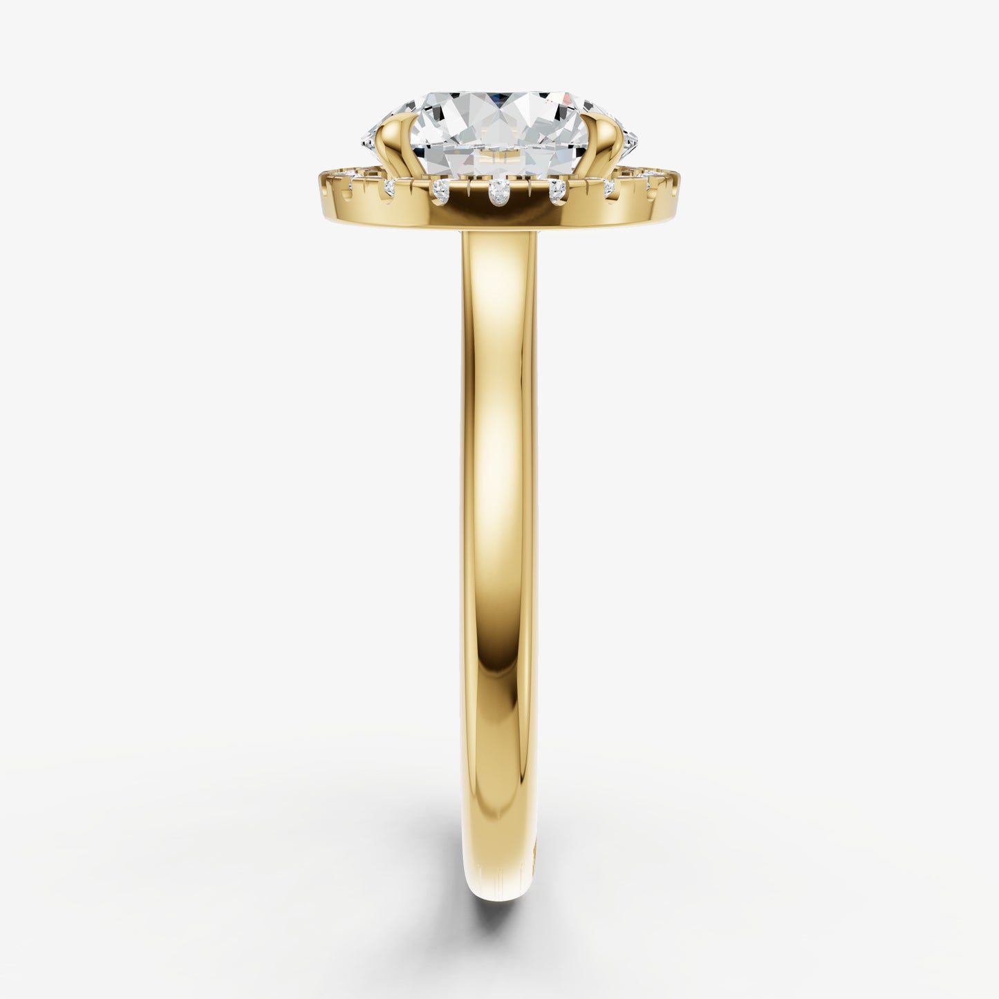 Round Solitaire Engagement Ring with Fine Halo Diamond Band