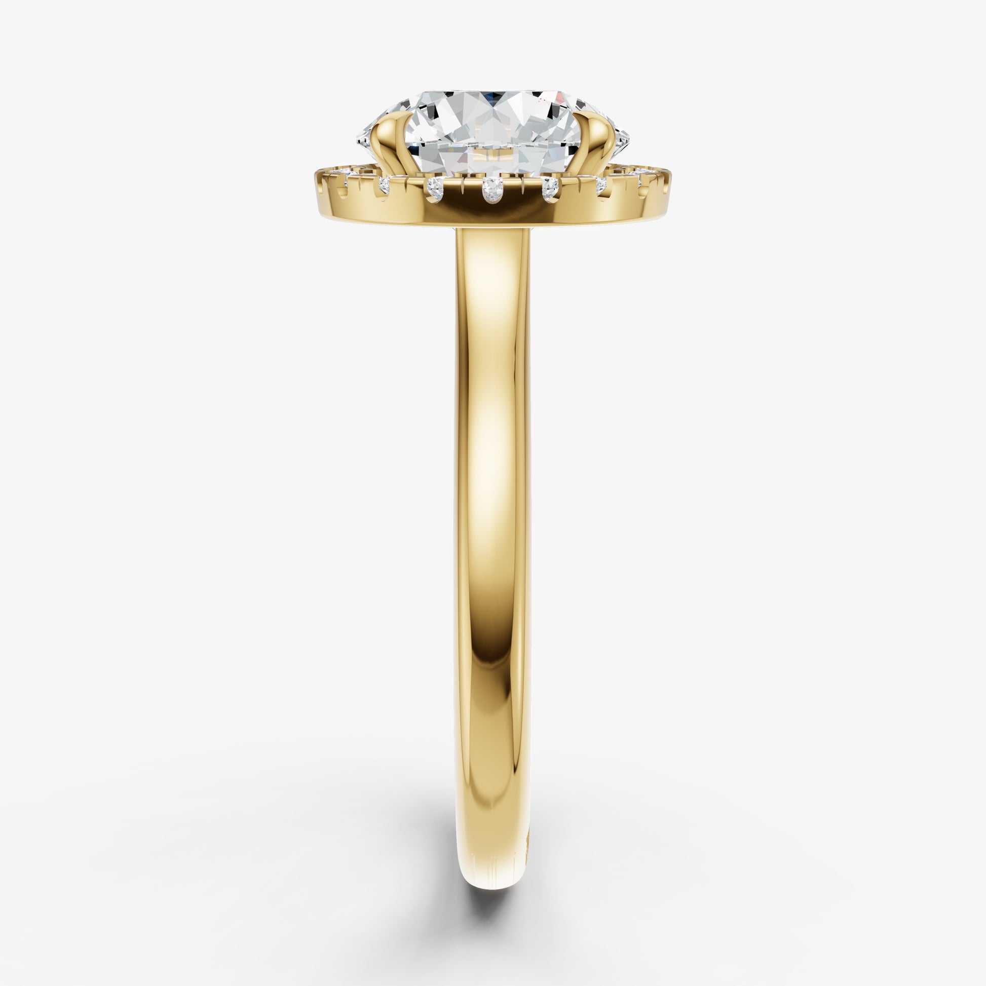 Round Solitaire Engagement Ring with Fine Halo Diamond Band