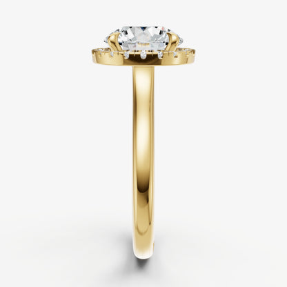 Round Solitaire Engagement Ring with Fine Halo Diamond Band