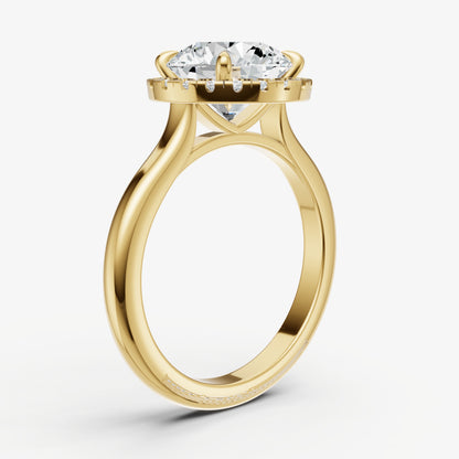 Round Solitaire Engagement Ring with Fine Halo Diamond Band