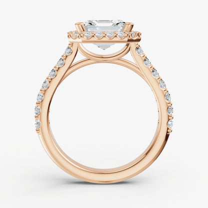 Asscher Halo Solitaire Engagement Ring with Diamond Band