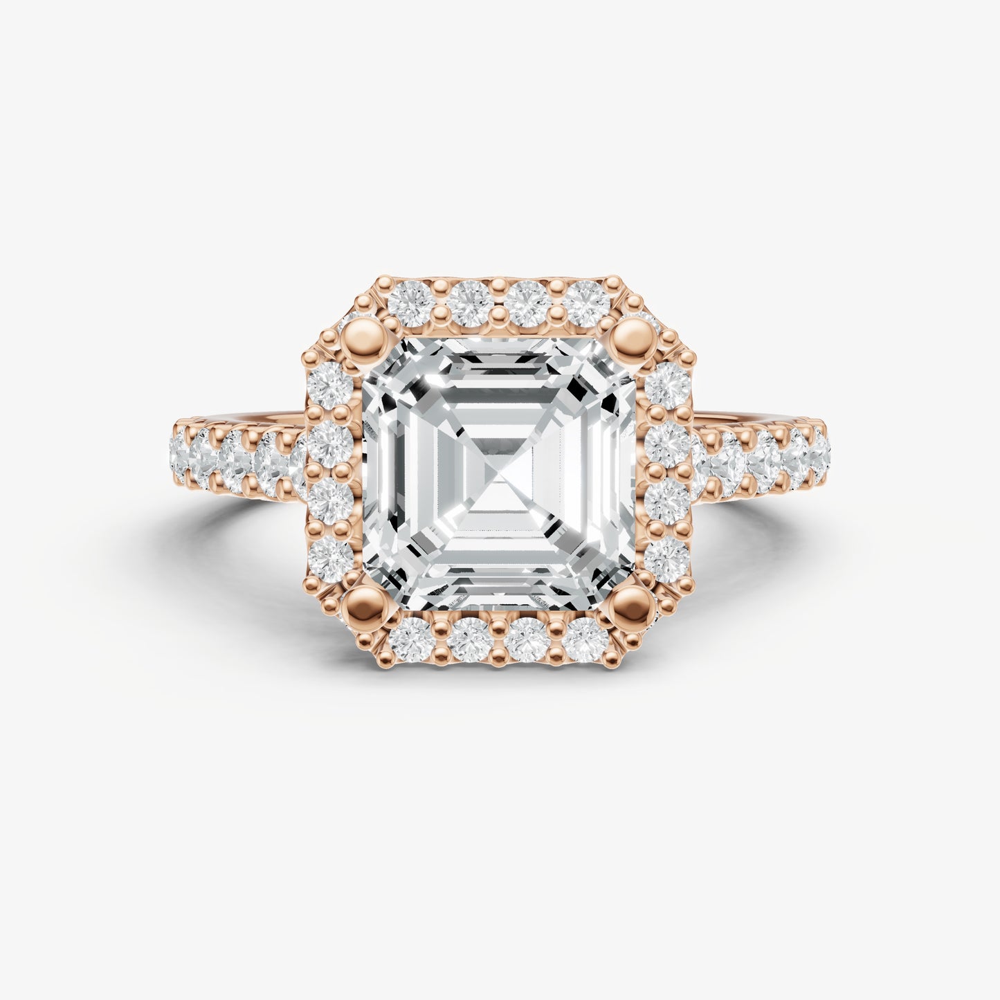 Asscher Halo Solitaire Engagement Ring with Diamond Band
