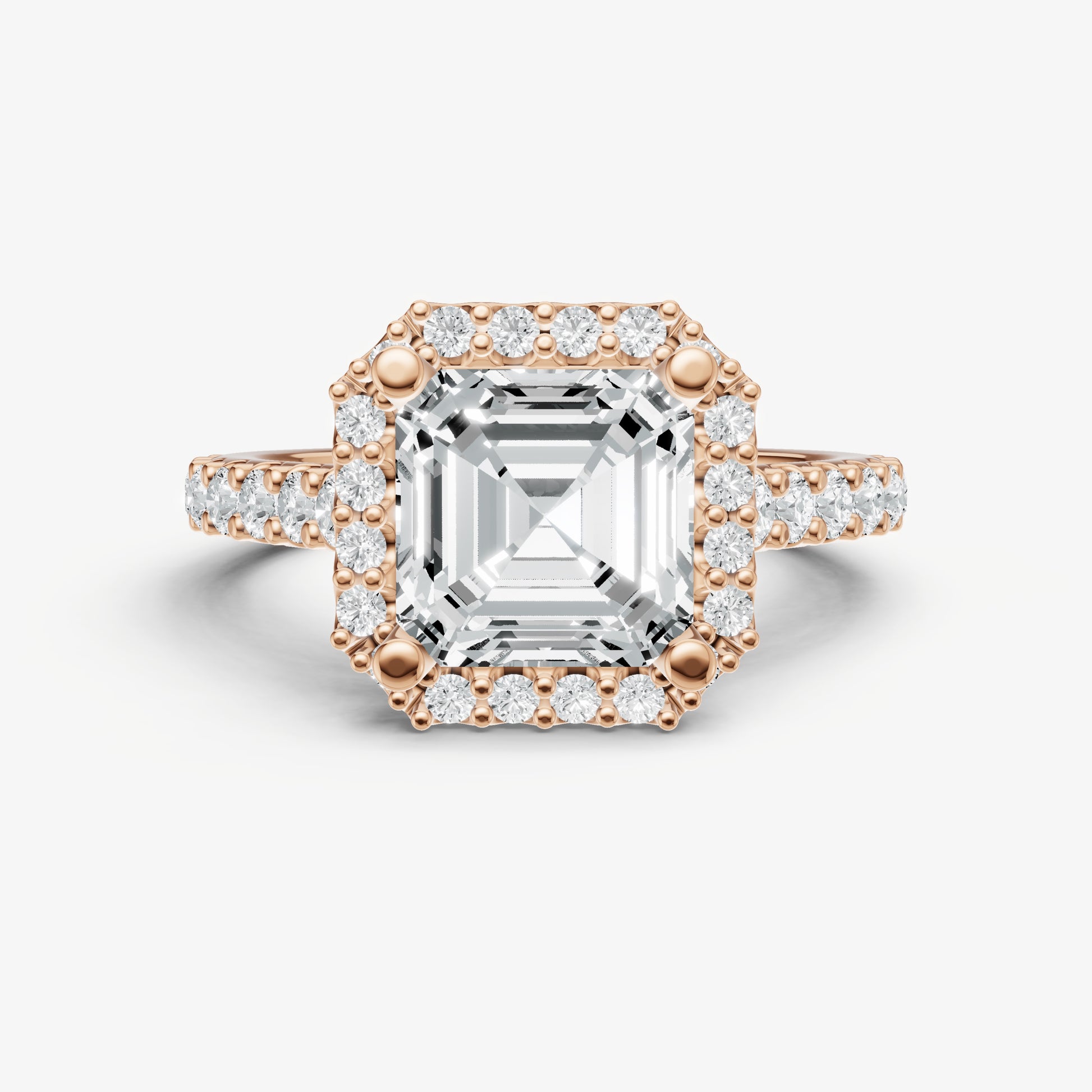 Asscher Halo Solitaire Engagement Ring with Diamond Band