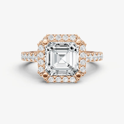 Asscher Halo Solitaire Engagement Ring with Diamond Band