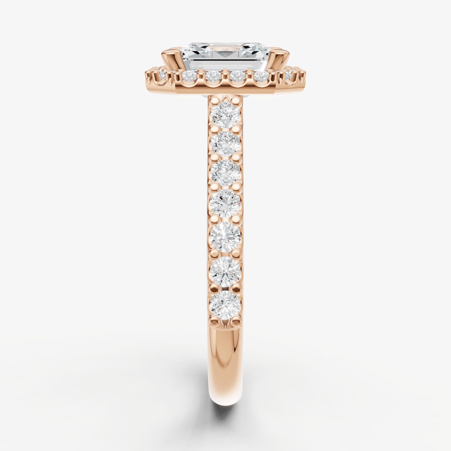 Asscher Halo Solitaire Engagement Ring with Diamond Band