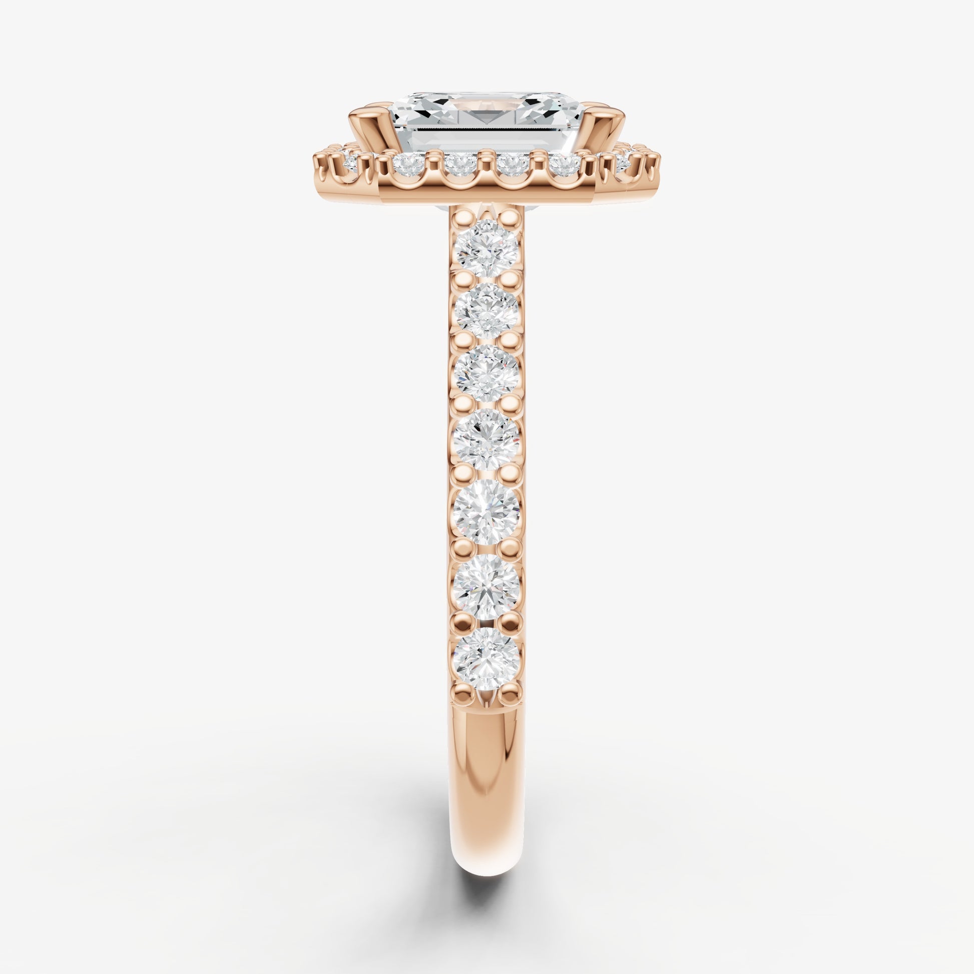 Asscher Halo Solitaire Engagement Ring with Diamond Band