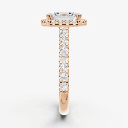 Asscher Halo Solitaire Engagement Ring with Diamond Band