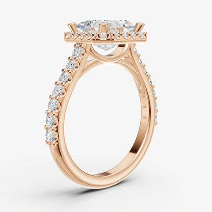 Asscher Halo Solitaire Engagement Ring with Diamond Band