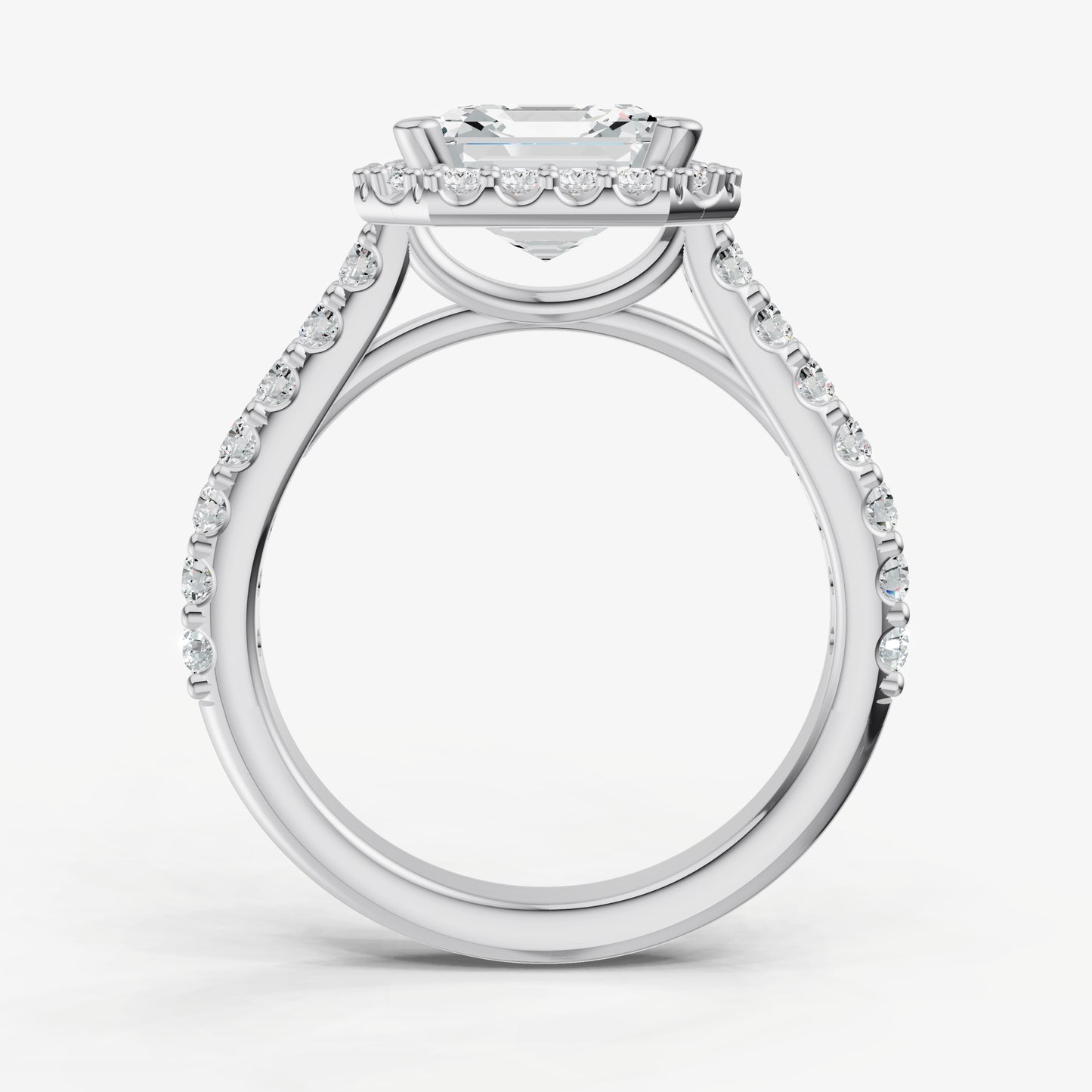 Asscher Halo Solitaire Engagement Ring with Diamond Band