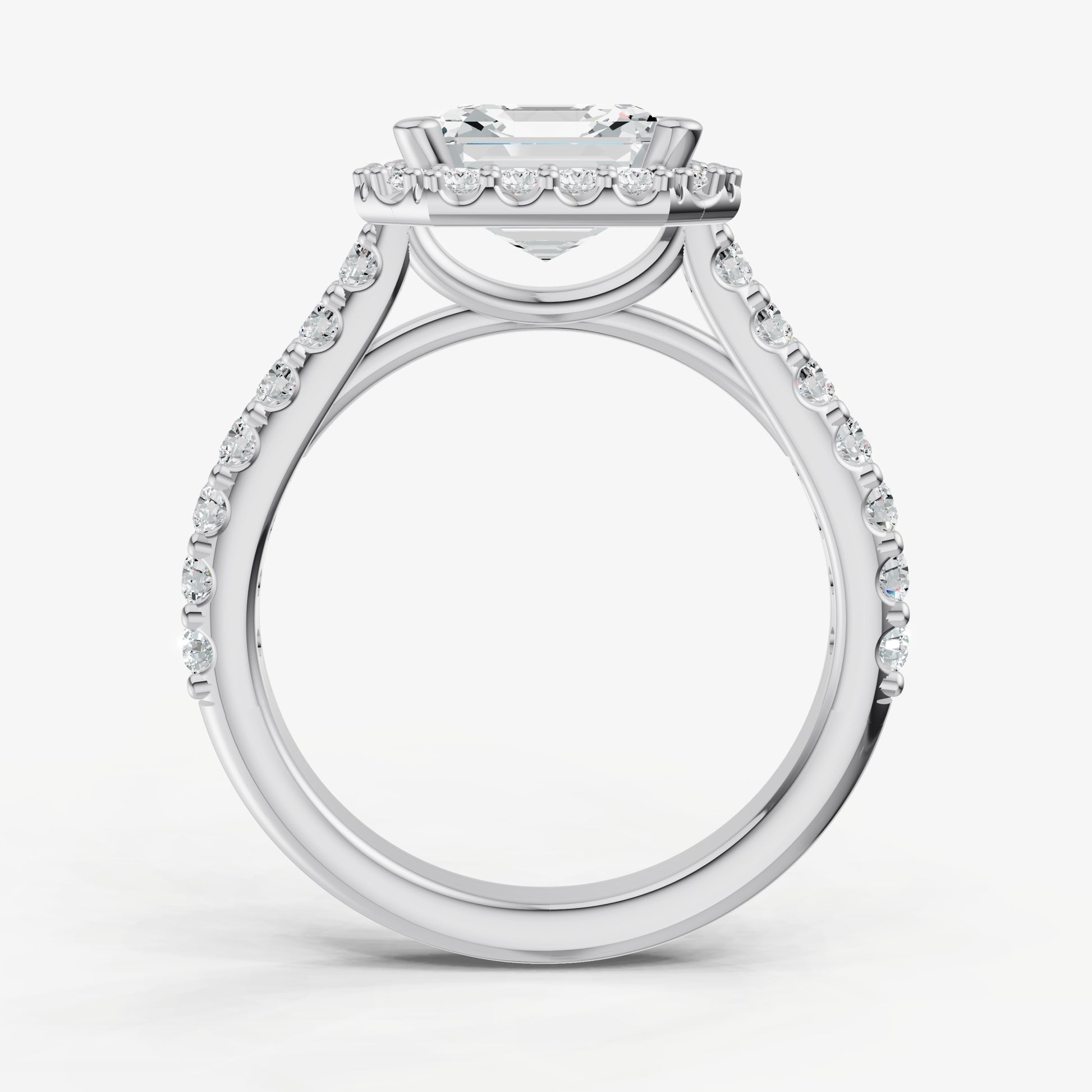 Asscher Halo Solitaire Engagement Ring with Diamond Band