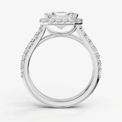 Asscher Halo Solitaire Engagement Ring with Diamond Band