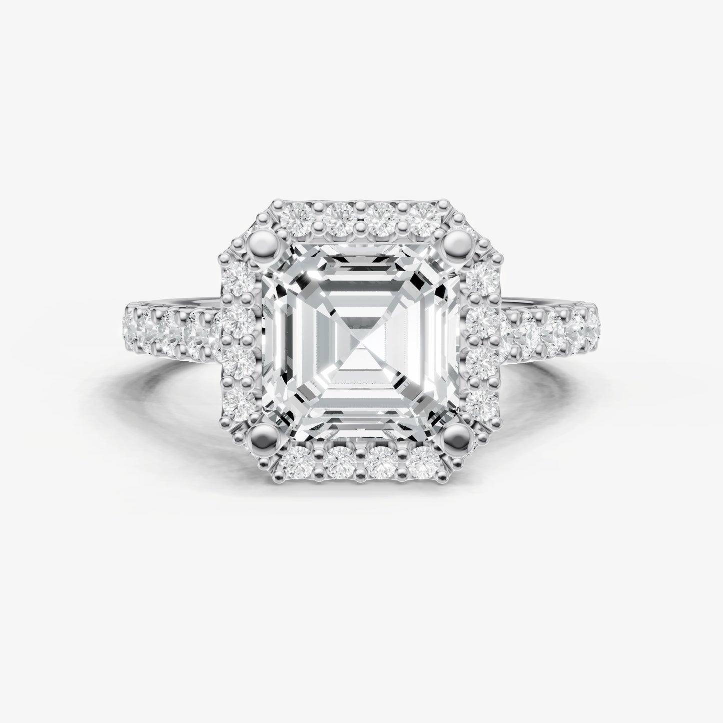 Asscher Halo Solitaire Engagement Ring with Diamond Band