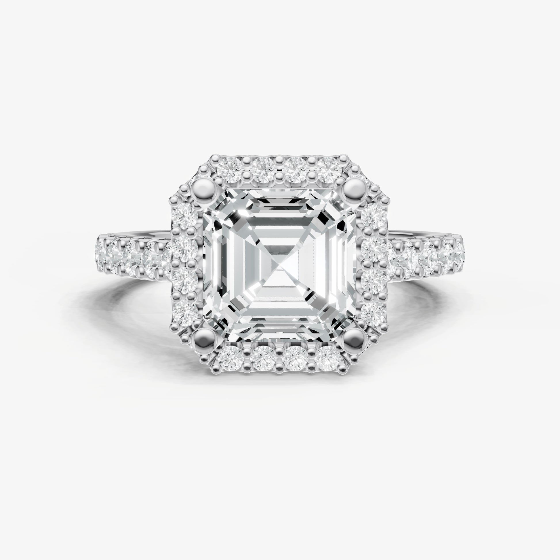 Asscher Halo Solitaire Engagement Ring with Diamond Band