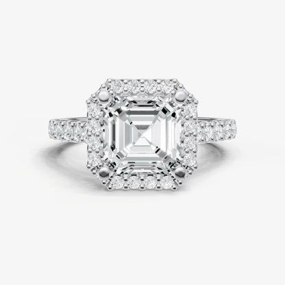 Asscher Halo Solitaire Engagement Ring with Diamond Band