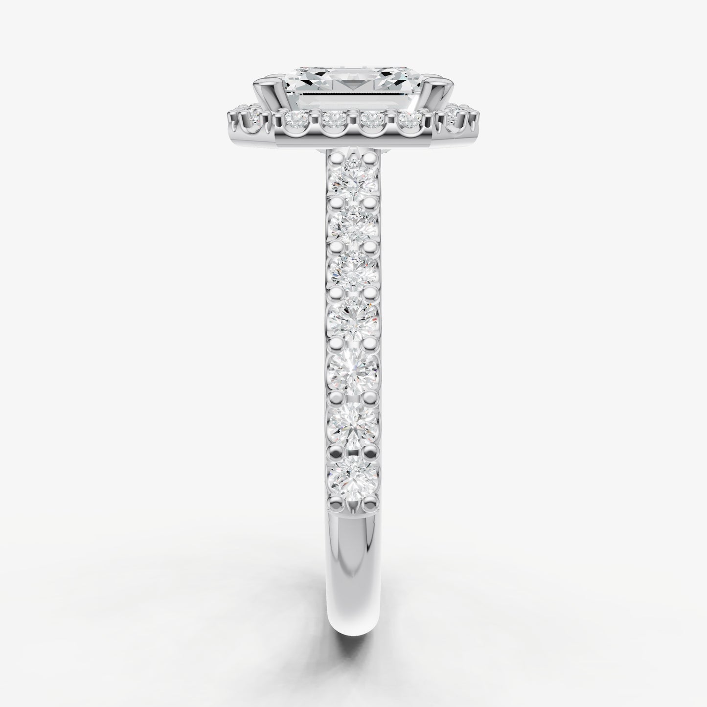 Asscher Halo Solitaire Engagement Ring with Diamond Band