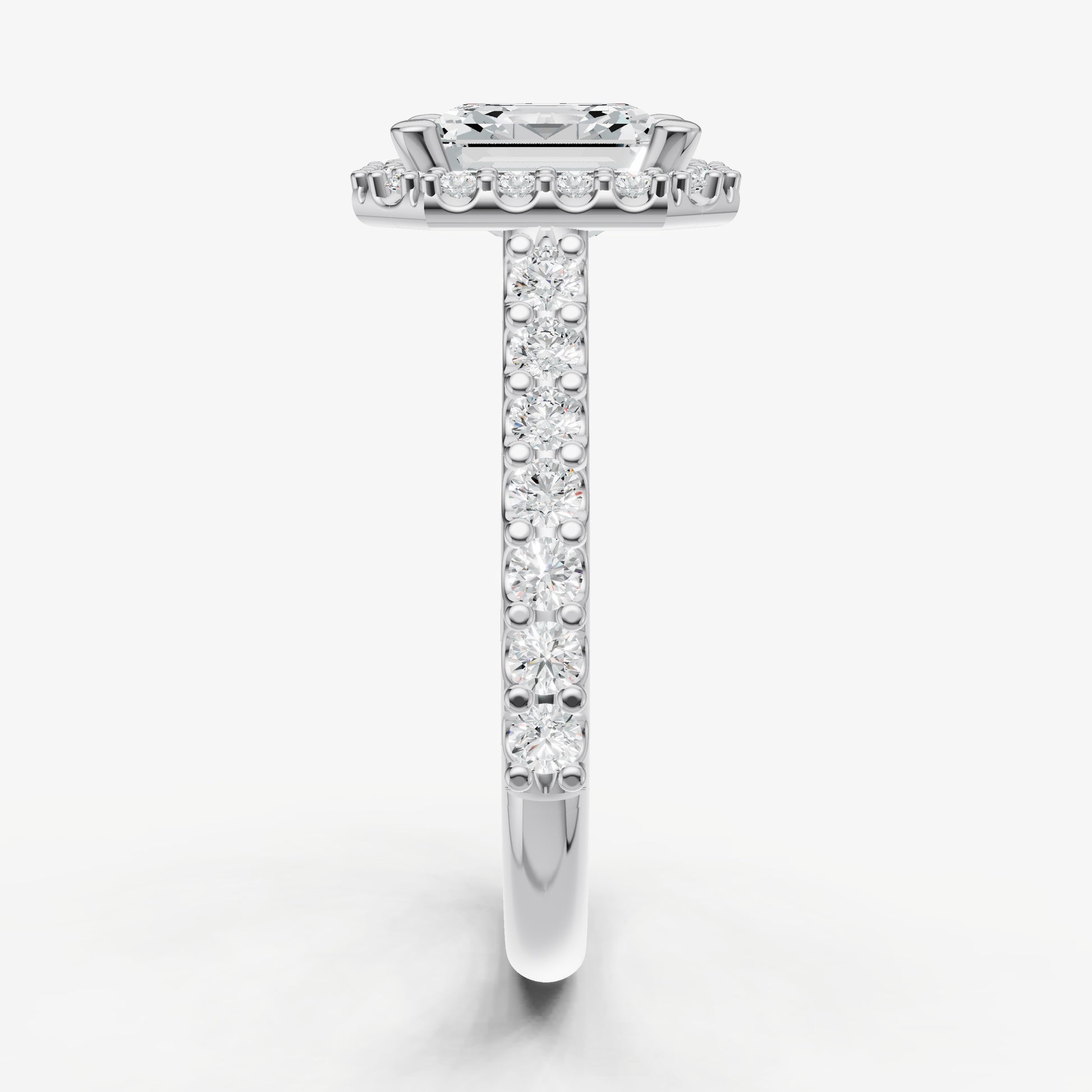 Asscher Halo Solitaire Engagement Ring with Diamond Band