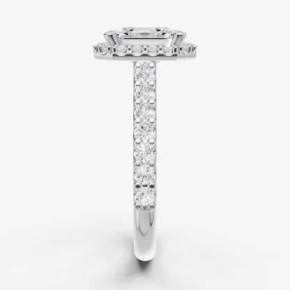 Asscher Halo Solitaire Engagement Ring with Diamond Band