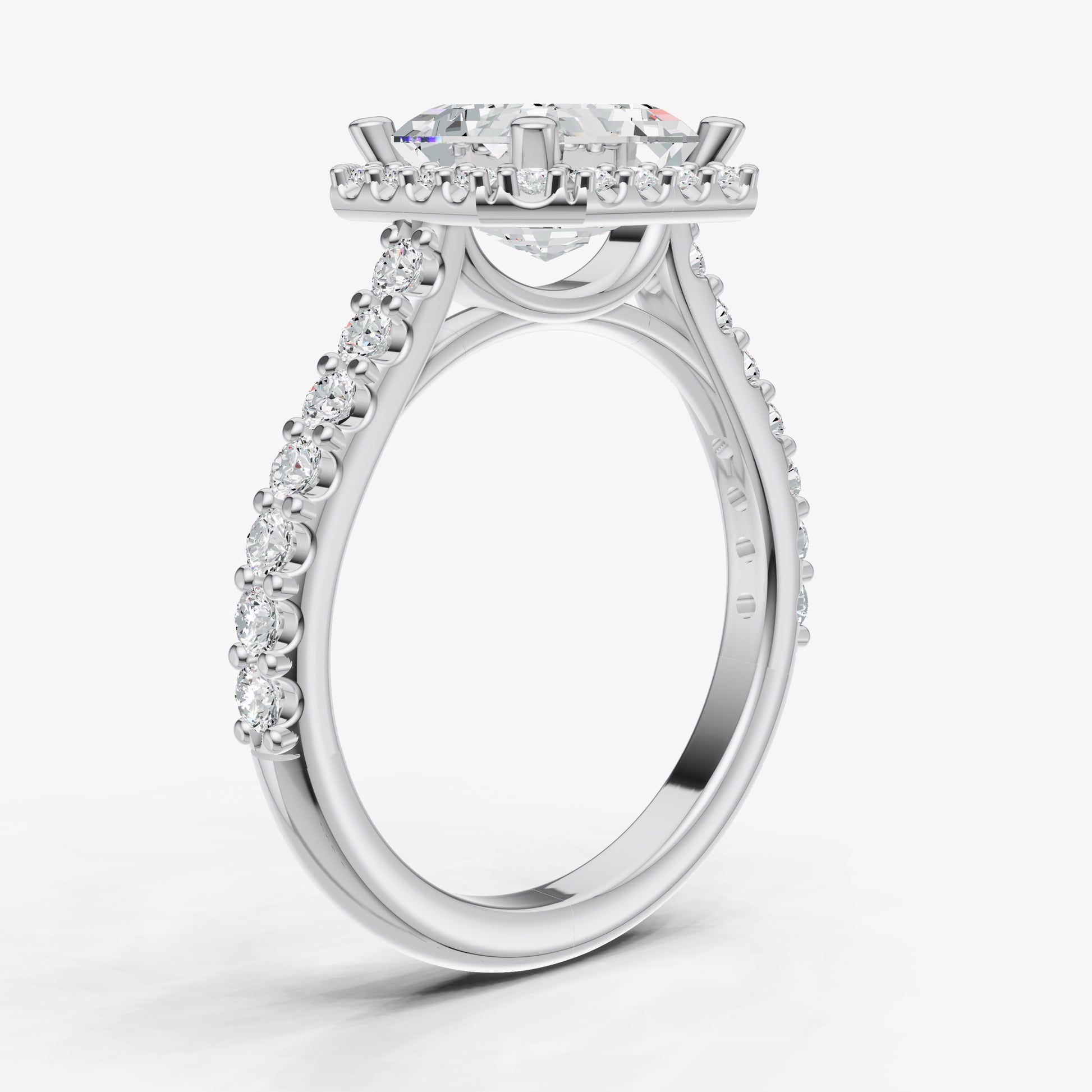 Asscher Halo Solitaire Engagement Ring with Diamond Band