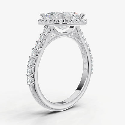 Asscher Halo Solitaire Engagement Ring with Diamond Band