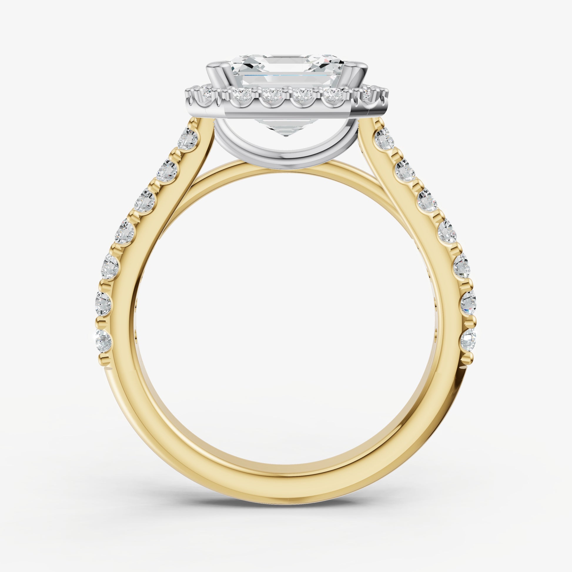 Asscher Halo Solitaire Engagement Ring with Diamond Band