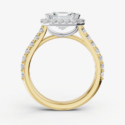 Asscher Halo Solitaire Engagement Ring with Diamond Band