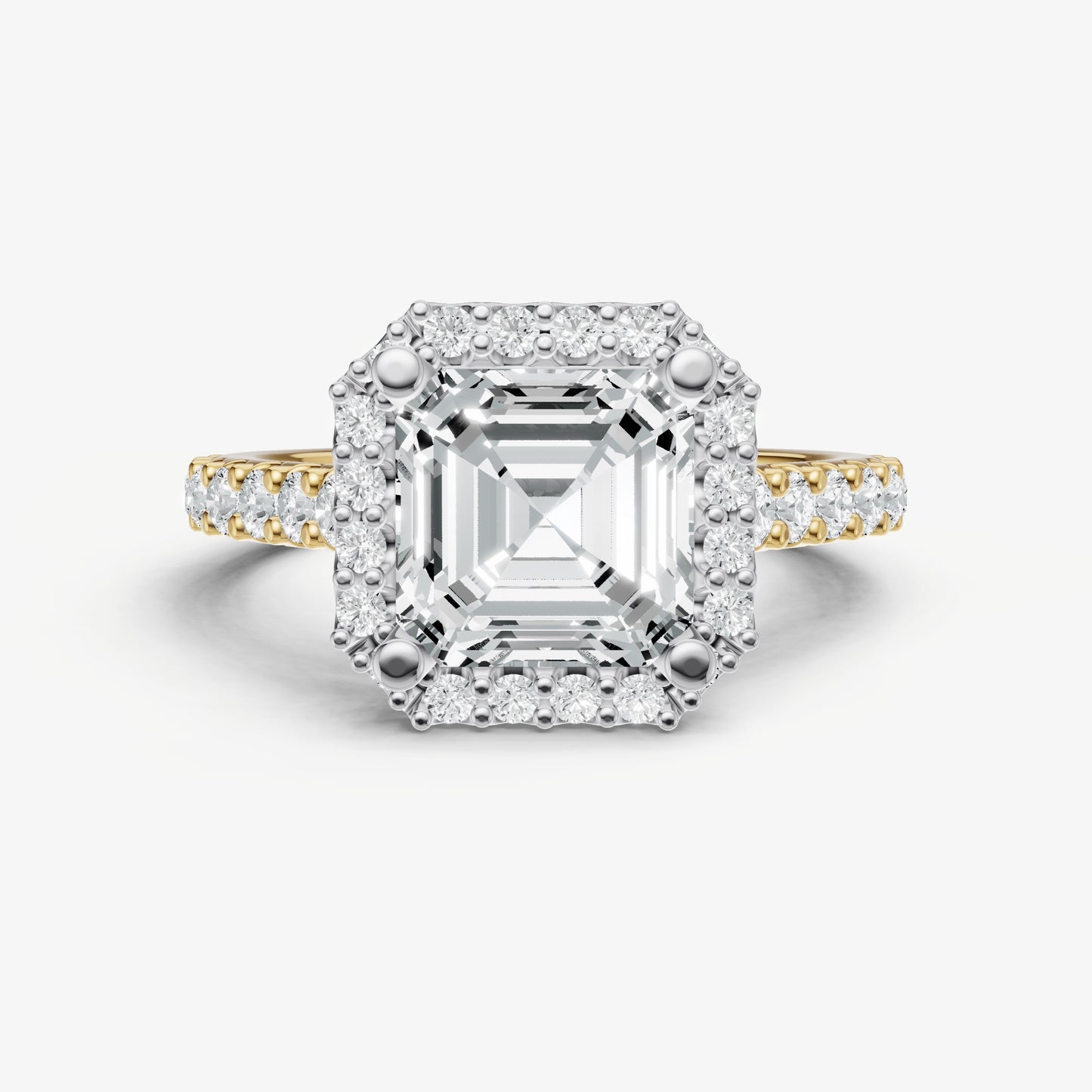 Asscher Halo Solitaire Engagement Ring with Diamond Band