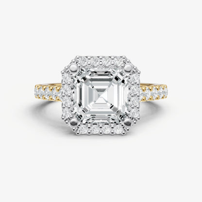 Asscher Halo Solitaire Engagement Ring with Diamond Band