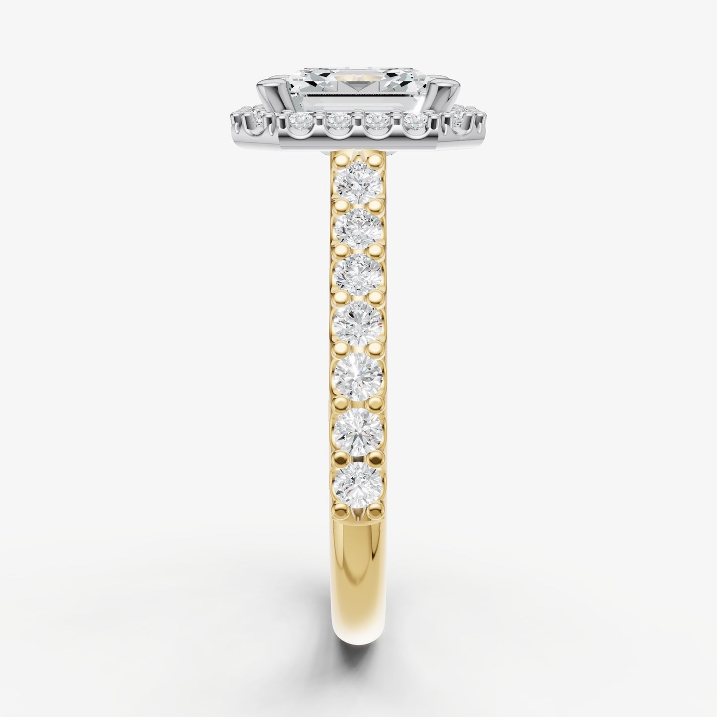 Asscher Halo Solitaire Engagement Ring with Diamond Band