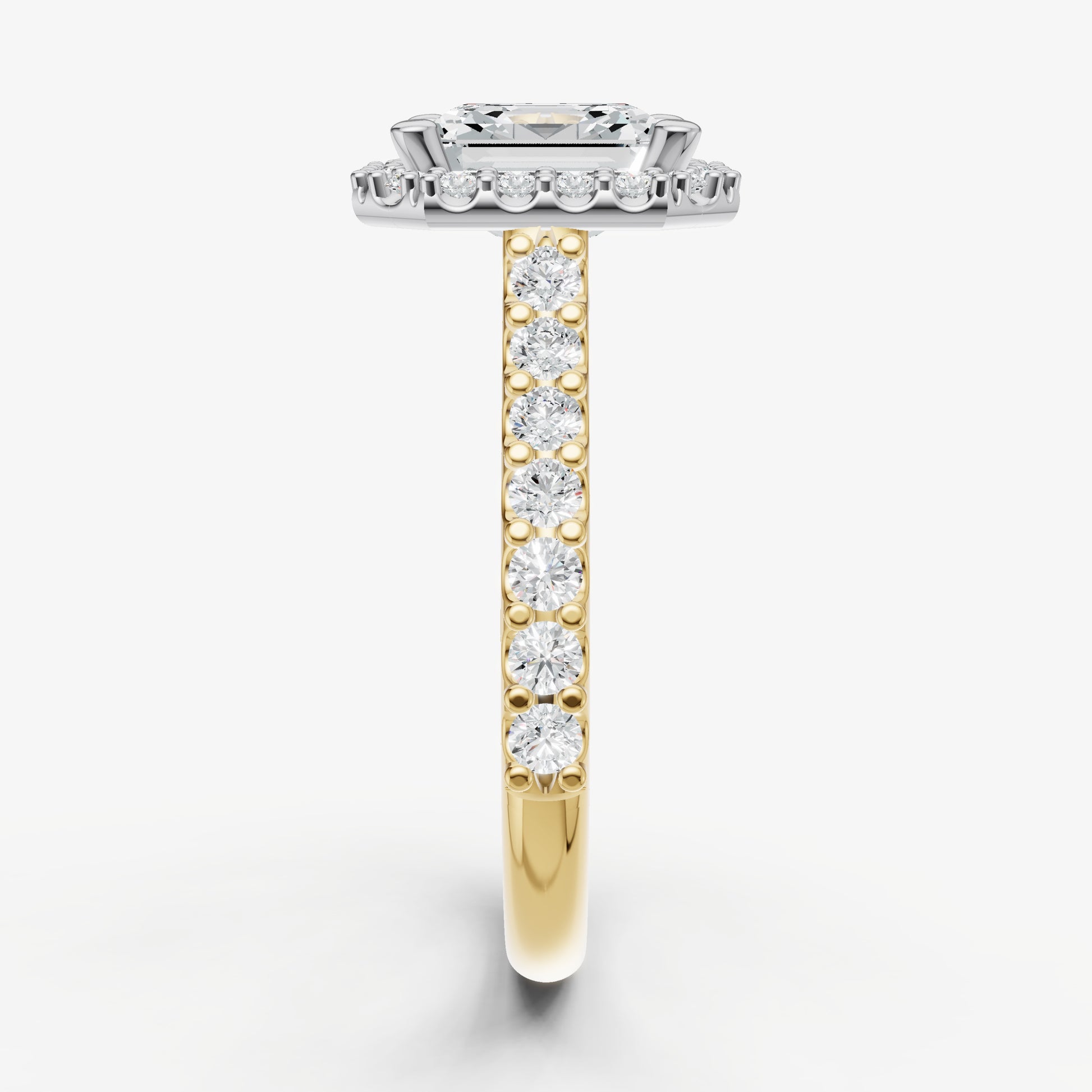 Asscher Halo Solitaire Engagement Ring with Diamond Band